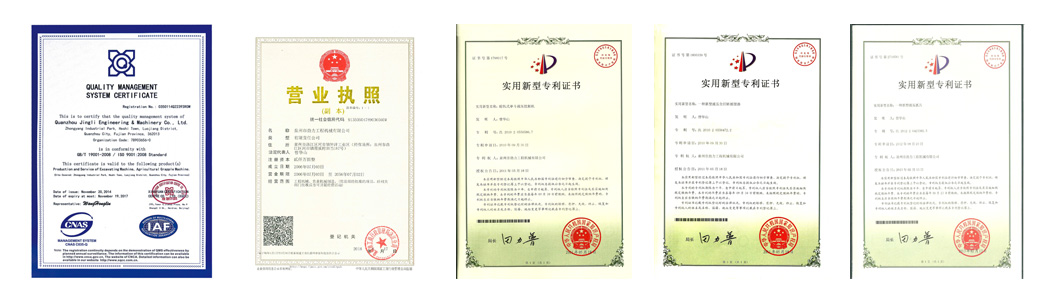 Сертификаты производителя машиностроения Jing Gong